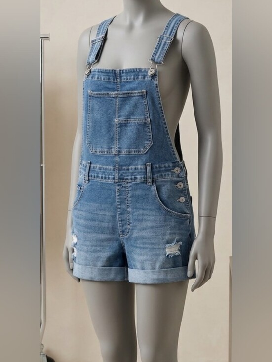No Boundaries Pants - No Boundaries Light Blue Denim Short Overalls
